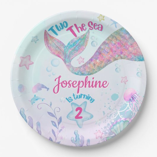 Colorful Mermaid second birthday Pappteller (Vorderseite)