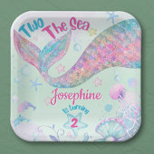 Colorful Mermaid second birthday square Pappteller