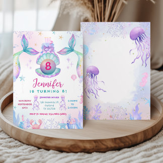 Colorful Mermaid Tail Birthday Invitation Einladung