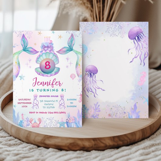 Colorful Mermaid Tail Birthday Invitation Einladung