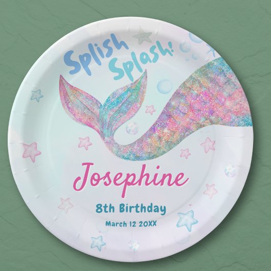 Colorful Mermaid watercolor birthday Pappteller