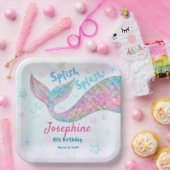 Colorful Mermaid watercolor birthday square Pappteller (Party)