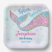 Colorful Mermaid watercolor birthday square Pappteller (Vorderseite)