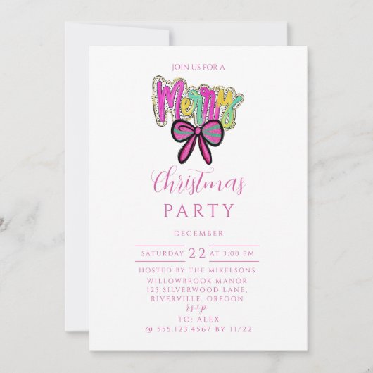 Colorful Merry Bow Christmas Einladung (Vorderseite)