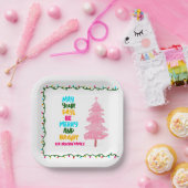 Colorful Merry Bright Pink Christmas Tree Party Pappteller (Party)