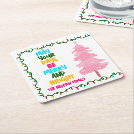 Colorful Merry Bright Pink Christmas Tree Party Rechteckiger Pappuntersetzer