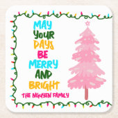 Colorful Merry Bright Pink Christmas Tree Party Rechteckiger Pappuntersetzer (Vorderseite)