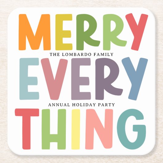 Colorful Merry Everything Inclusive Holiday Party Rechteckiger Pappuntersetzer (Vorderseite)