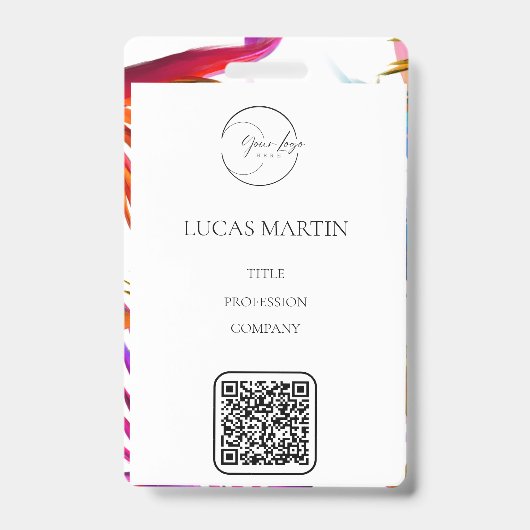 Colorful Messy Tropical Employee Name Ausweis (Front)