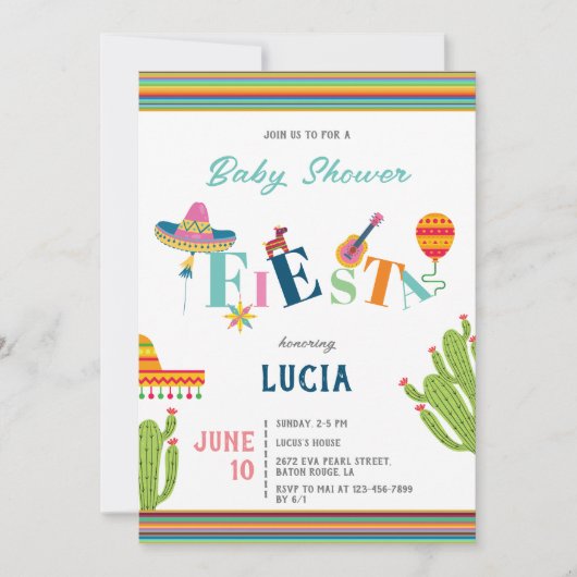 Colorful Mexican Fiesta Cactus Baby Shower Einladung (Vorderseite)