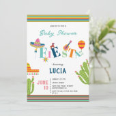 Colorful Mexican Fiesta Cactus Baby Shower Einladung (Stehend Vorderseite)