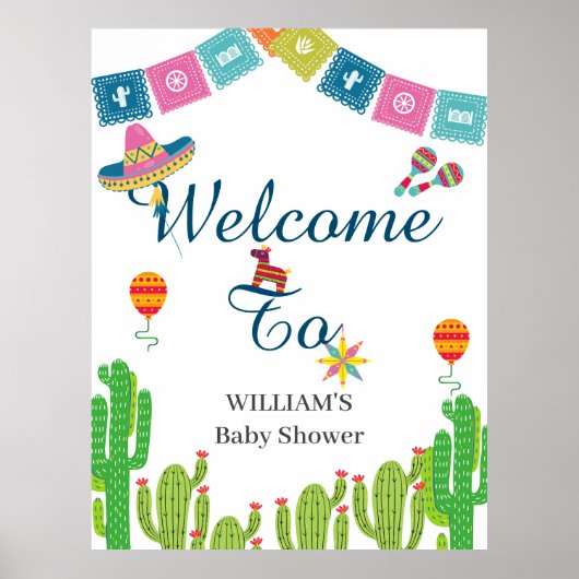 Colorful Mexican Fiesta Cactus Baby Shower Poster (Vorne)