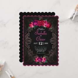 Colorful Mexican pink floral wedding black Einladung