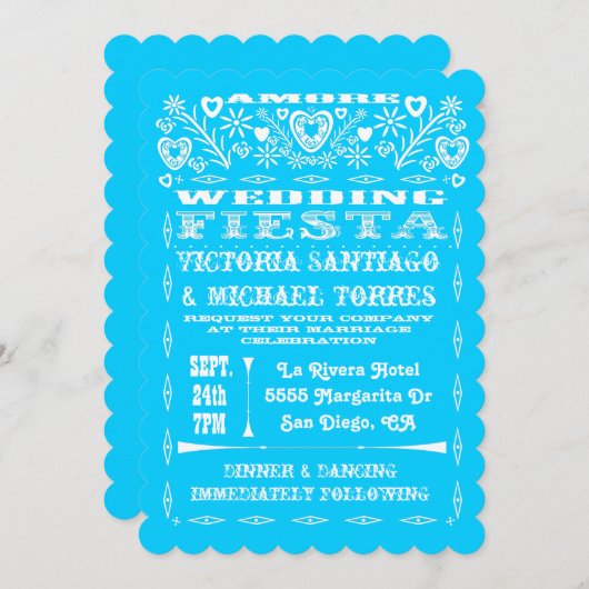 Colorful Mexican Wedding Papel Picado Einladung (Vorne/Hinten)