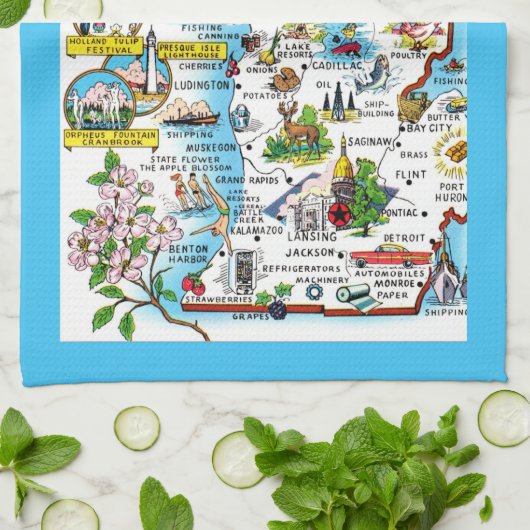 Colorful Michigan Map Geschirrtuch (Gefaltet)