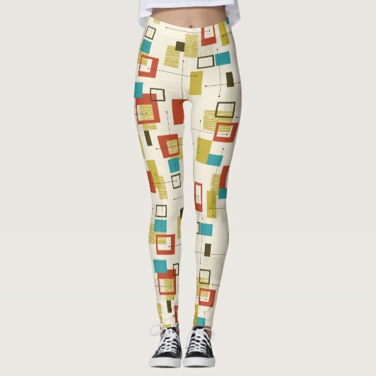 Colorful Mid-Century modern geometric pattern Leggings (Vorderseite)