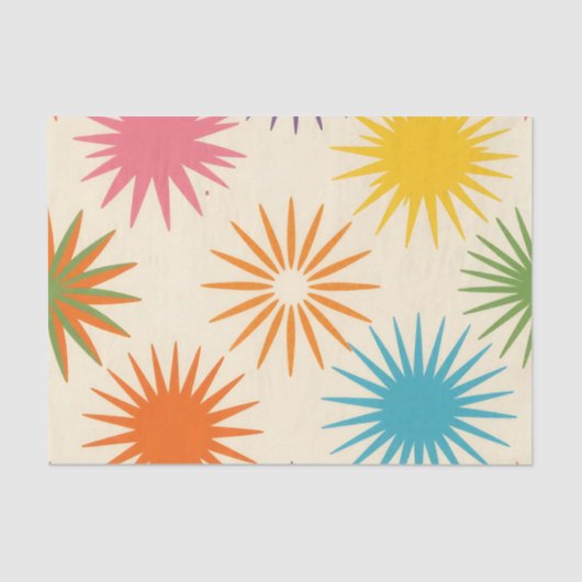 Colorful Mid Century Starburst Pattern Seidenpapier (Vorderseite)