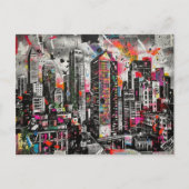 Colorful Mixed media Architecture and Bird Collage Postkarte (Vorderseite)