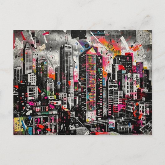 Colorful Mixed media Architecture Collage Postkarte (Vorderseite)