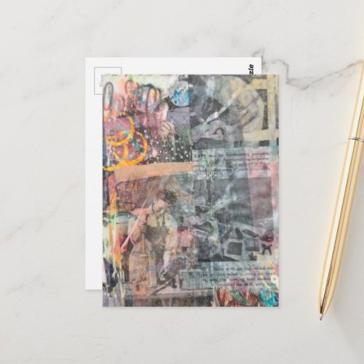 Colorful Mixed Media Retro Woodworking Collage Postkarte (Vorderseite/Rückseite Beispiel)