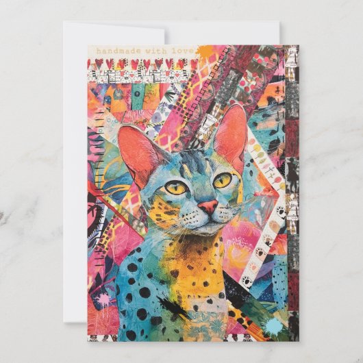 Colorful Mixed Mixed Paper Cat Collage Karte (Vorderseite)