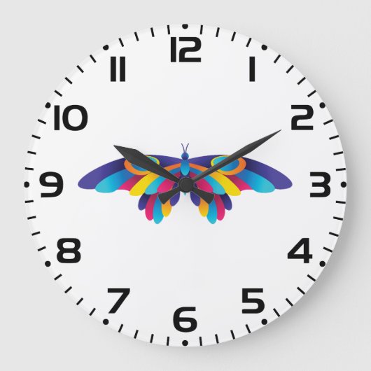 Colorful Modern Butterfly Vibrant Wings Große Wanduhr (Vorderseite)