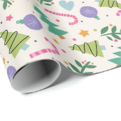 Colorful Modern Christmas Pattern Tree Candy Cane Geschenkpapier (Rolleneckpunkt)