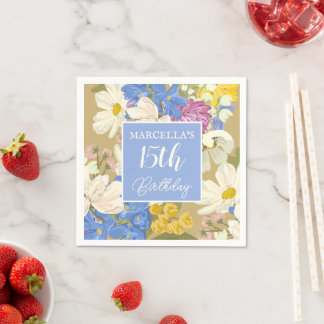 Colorful Modern Floral Blooms 15th Birthday Party  Serviette