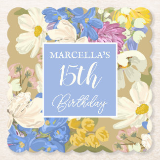 Colorful Modern Floral Blooms 15th Birthday Party  Untersetzer