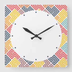 Colorful Modern Geometric Pattern Quadratische Wanduhr