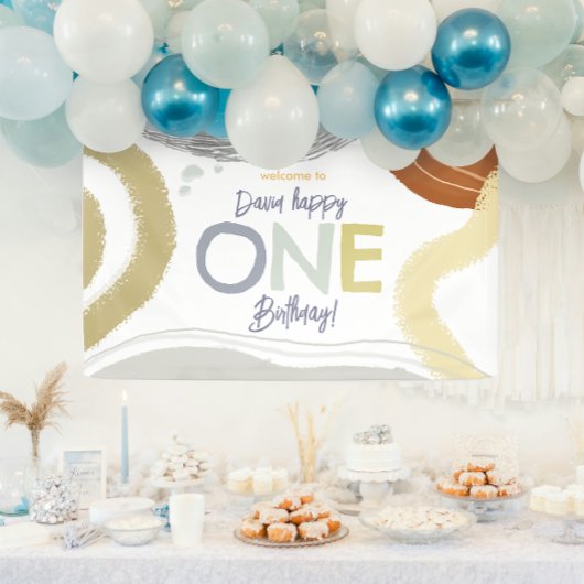 Colorful Modern Happy One Birthday Boy Banner