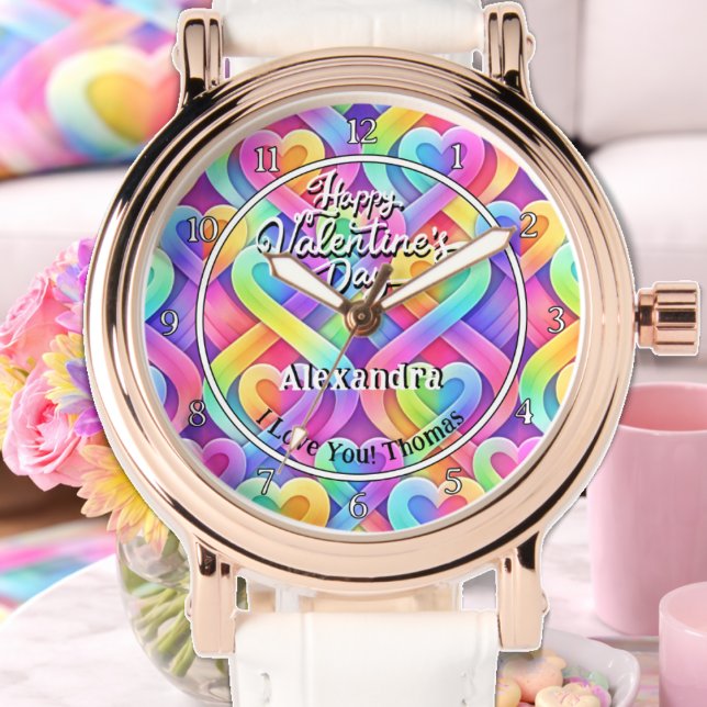 Colorful Modern Hearts Personalized Valentines Day Armbanduhr (Von Creator hochgeladen)