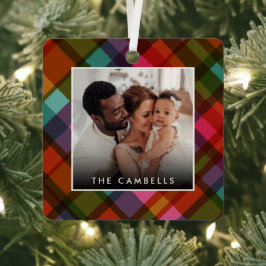 Colorful Modern Plaid Christmas Photo Ornament Aus Metall