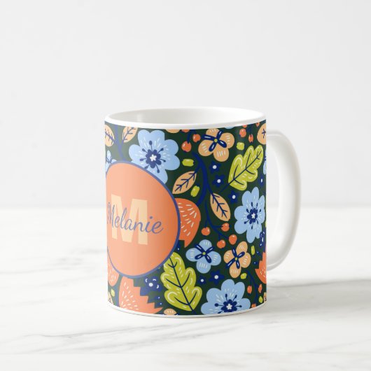 Colorful Modern Pretty Flower Pattern Personalised Kaffeetasse (VorderseiteRechts)