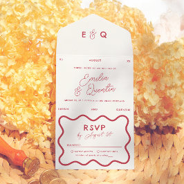 Colorful Modern Retro Wavy Frame Wedding All In One Einladung