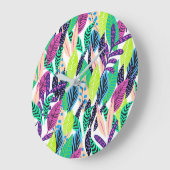 Colorful Modern Tropical Botanical Pattern Große Wanduhr (Winkel)