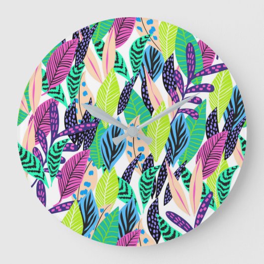 Colorful Modern Tropical Botanical Pattern Große Wanduhr (Vorderseite)