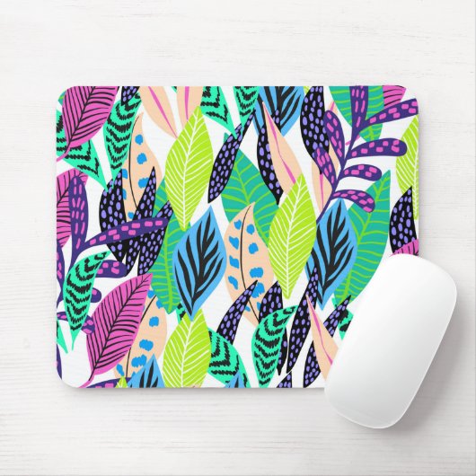 Colorful Modern Tropical Forest Leaves Pattern Mousepad (Mit Mouse)