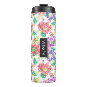 Colorful Modern Watercolors Tropical Flowers Thermosbecher