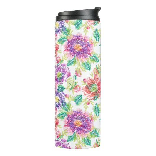Colorful Modern Watercolors Tropical Flowers Thermosbecher (Nach links gedreht)