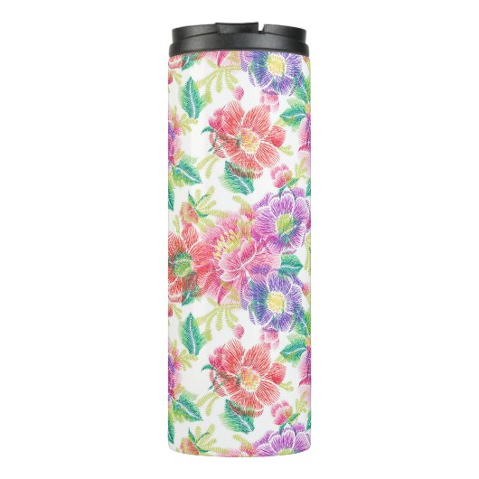 Colorful Modern Watercolors Tropical Flowers Thermosbecher (Rückseite)