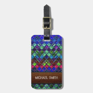 Colorful Mosaic Burlap Elegantes Leder Schauen #2 Gepäckanhänger