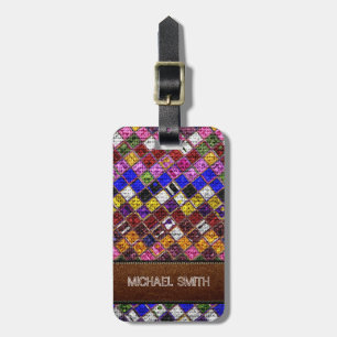Colorful Mosaic Burlap Elegantes Leder Schauen #7 Gepäckanhänger