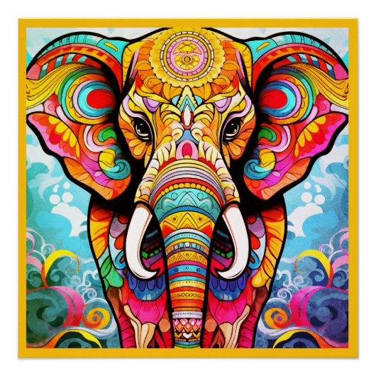 Colorful Mosaic Elephant on a Glossy Wall Poster (Vorderseite)