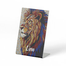 Colorful Mosaic Lion Artistic Desktop Pedestal
