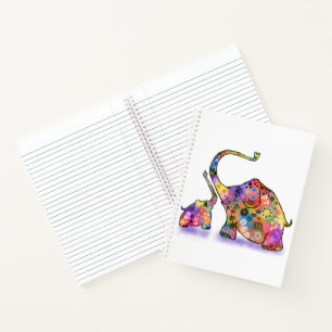 Colorful Mother and Baby Elephant Notebook Gift Notizblock