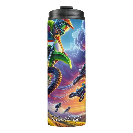 Colorful Motocross Race Art Sky Thermosbecher (Vorderseite)