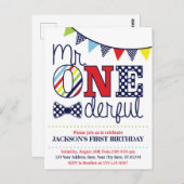 Colorful Mr ONEderful Birthday Einladung Postkarte (Vorne/Hinten)
