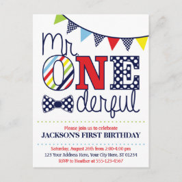 Colorful Mr ONEderful Birthday Einladung Postkarte