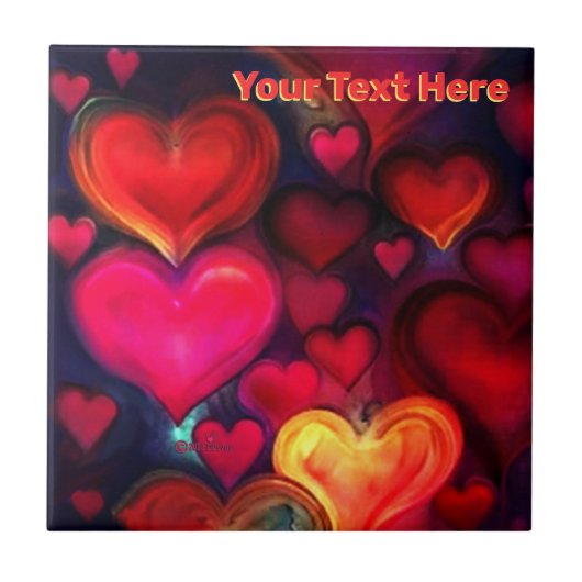 Colorful Multi Hearts Valentine Fliese (Vorderseite)